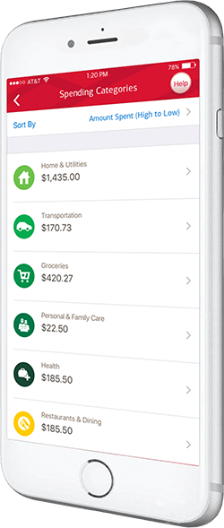 Image of a phone displaying the Spending & Budgeting tool.