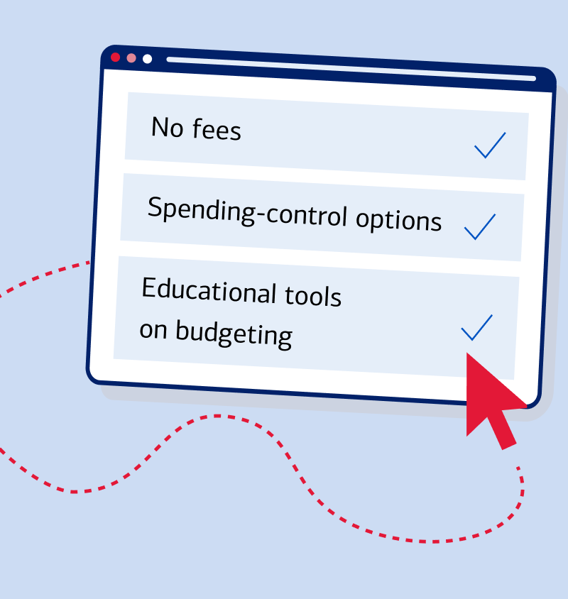 No fees, Spending-control options, Educational tools on budgeting