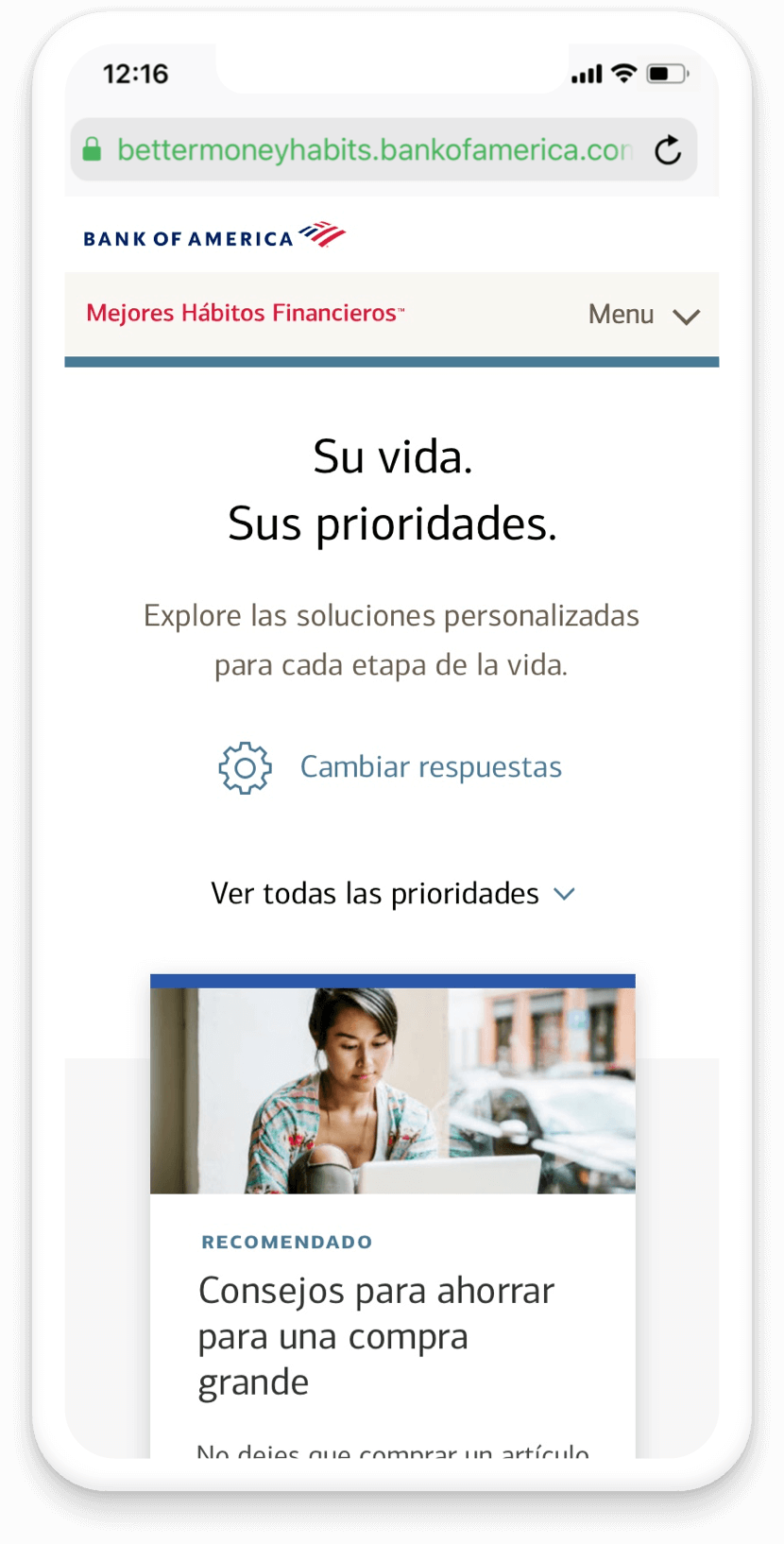 Página de resultados del widget de prioridades para la vida de Mejores Hábitos Financieros